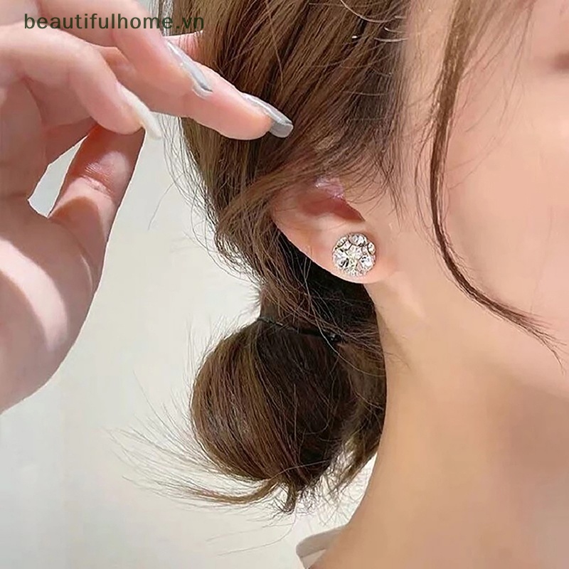 1 / 1 Cặp Bông Tai Nam Châm Đính Đá Zircon Màu Hồng Thiết Kế Thanh Lịch Sáng Tạo Cho Nữ