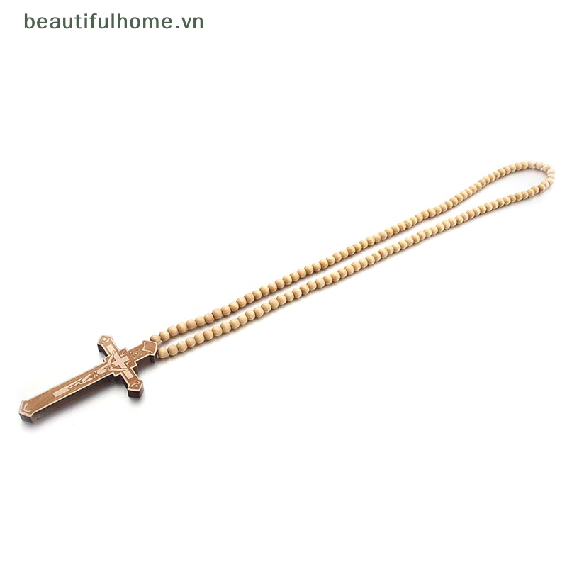 [beautifulhome] Vòng cổ Chuỗi Hạt Gỗ Mặt Thánh Giá Cổ Điển Làm Quà Tặng Cho Nam Và Nữ