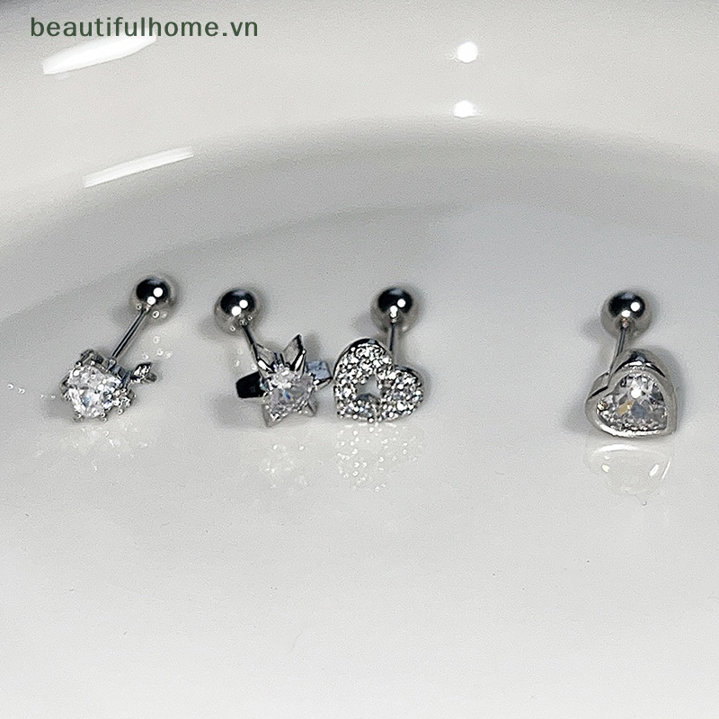 1 Đôi Bông Tai Hình Trái Tim Đính Đá Zircon Màu Hồng Bằng Thép Không Gỉ Dễ Thương Dành Cho Nữ