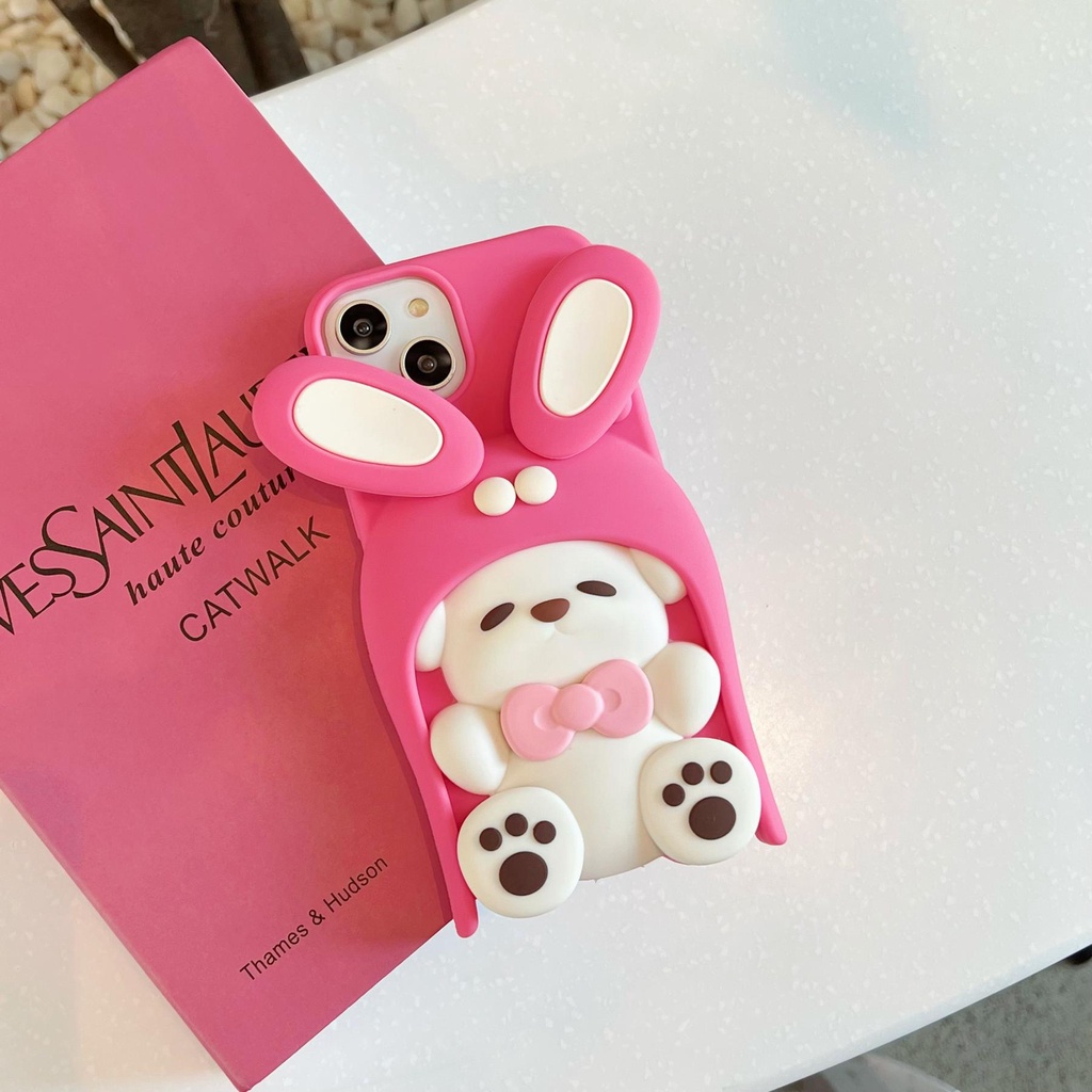 Ốp Điện Thoại TPU Silicon Mềm Hình Cún 3D Màu Hồng Vàng Bảo Vệ Toàn Diện Chống Rơi Cho iPhone 14 13 12 11 Pro Max