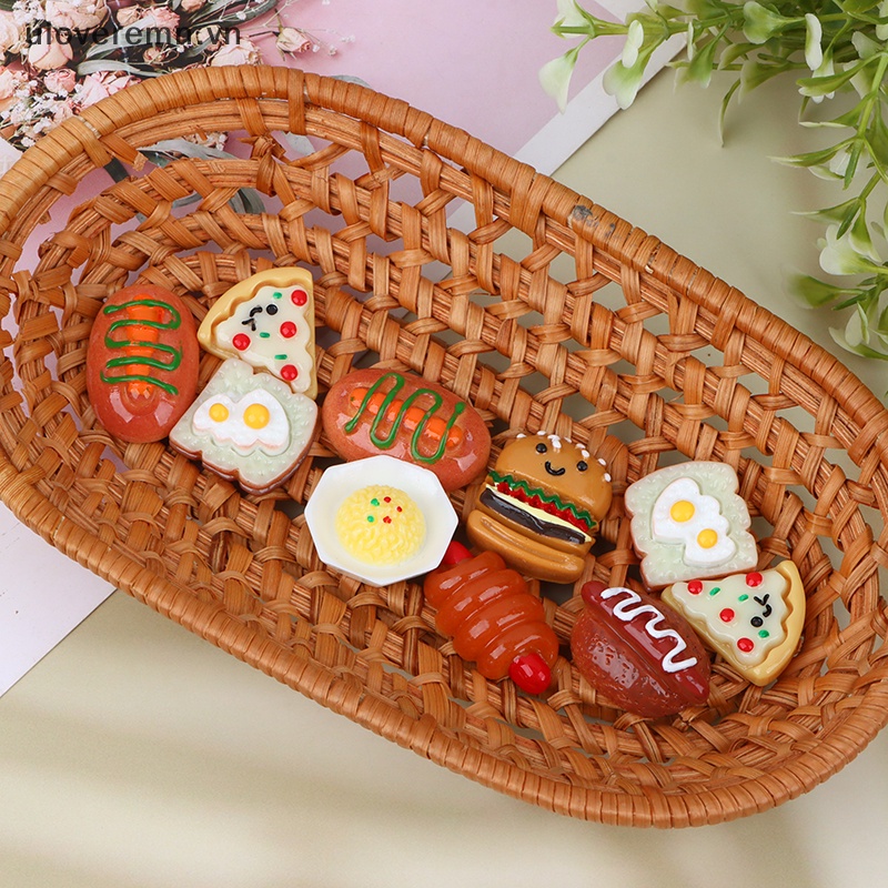 Set 10 Mô Hình Bánh Pizza Hamburger Mini Bằng Nhựa Resin Trang Trí Sổ Tay DIY