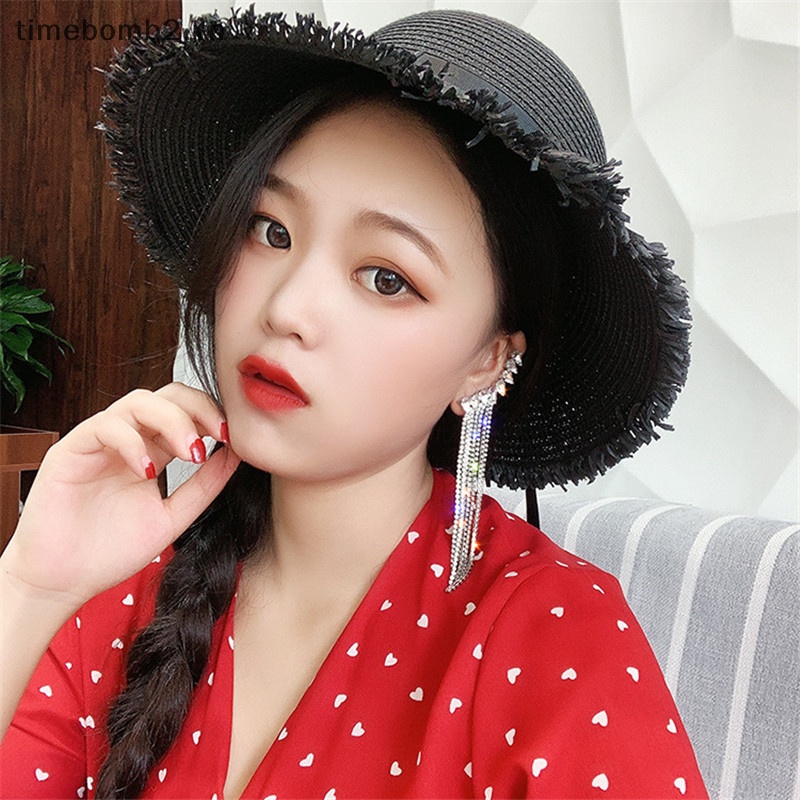 {Timebomb} Bông Tai Dáng Dài Đính Đá Hình Giọt Nước Lấp Lánh Thời Trang