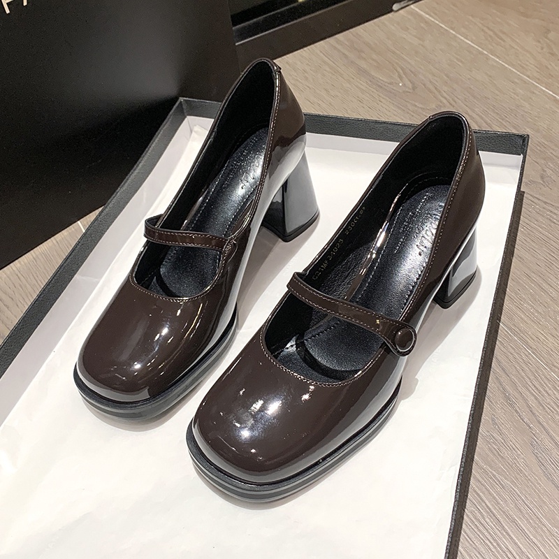 Ielgy Giày Lười Mary Jane Gót Vừa Phong Cách retro Pháp Dễ Phối Đồ Cho Nữ