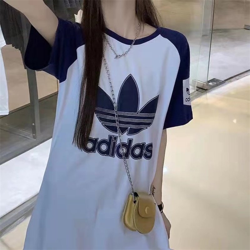 Đầm Maxi Cổ Tròn Chất Liệu 100% Cotton In Logo Adidas Thời Trang Cho Nữ