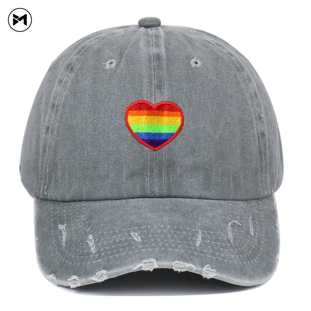 Hàng Mới Về Mũ Lưỡi Trai Thêu Hình Trái Tim Cầu Vồng Rách Lỗ Cũ Hàng Mới 2023