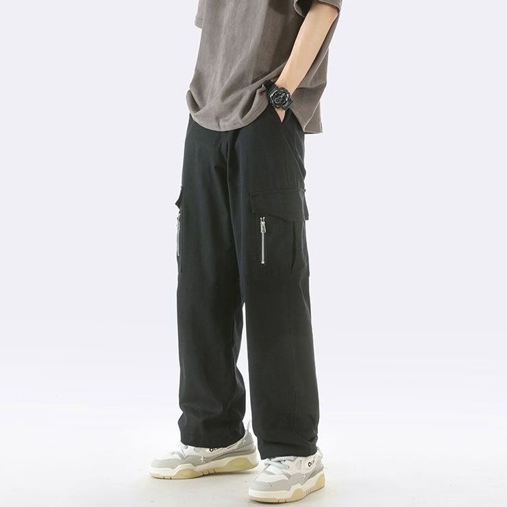 Quần Dài Ống Rộng Phối Khóa Kéo Thời Trang Đường Phố Nhật Bản Cho Nam