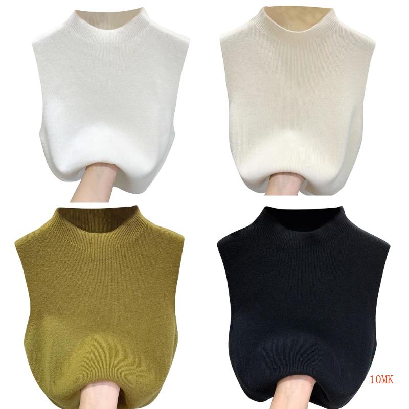 Áo Sweater Dệt Kim Sát Nách Màu Sắc Đơn Giản Cho Nữ