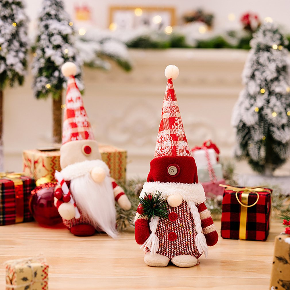 =Christmas=Gnomes Santa Stuffed Toy Plaid Snowflake Hat Christmas Home Decorations Gifts