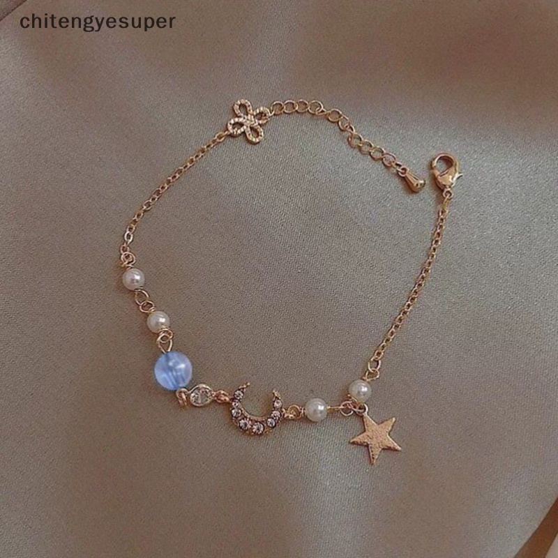 Vòng Tay Hợp Kim Đính Đá Zircon / Mặt Trăng / Ngôi Sao Dễ Thương Thời Trang Cho Nữ