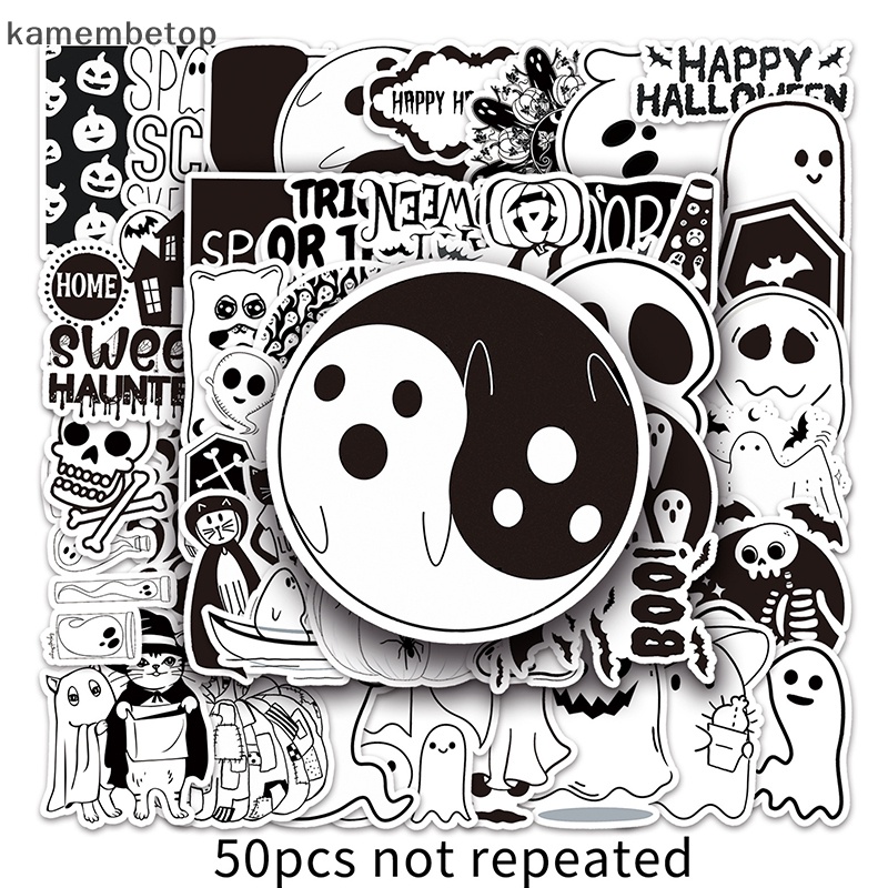 Bộ 50 Miếng Dán Trang Trí Bình Nước Phong Cách Halloween Bằng PVC Chống Thấm Nước