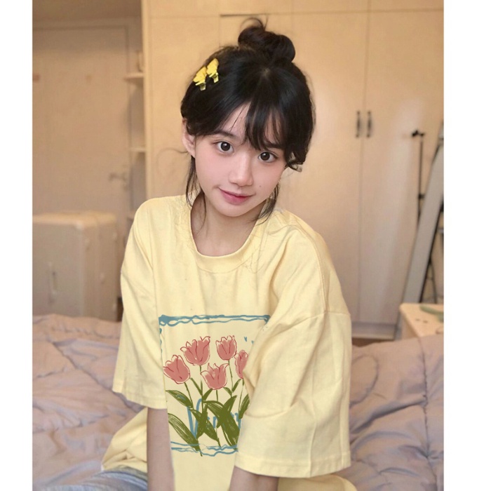 Áo Thun 100% Cotton Tay NgắN Phong CáCh HàN QuốC Cho Nữ
