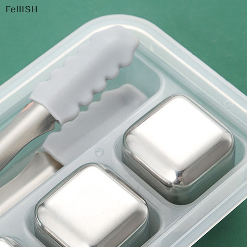 Đá Viên Uống Whiskey Bằng Thép Không Gỉ Có Thể Tái Sử Dụng Kèm Kẹp Gắp Silicone 439br