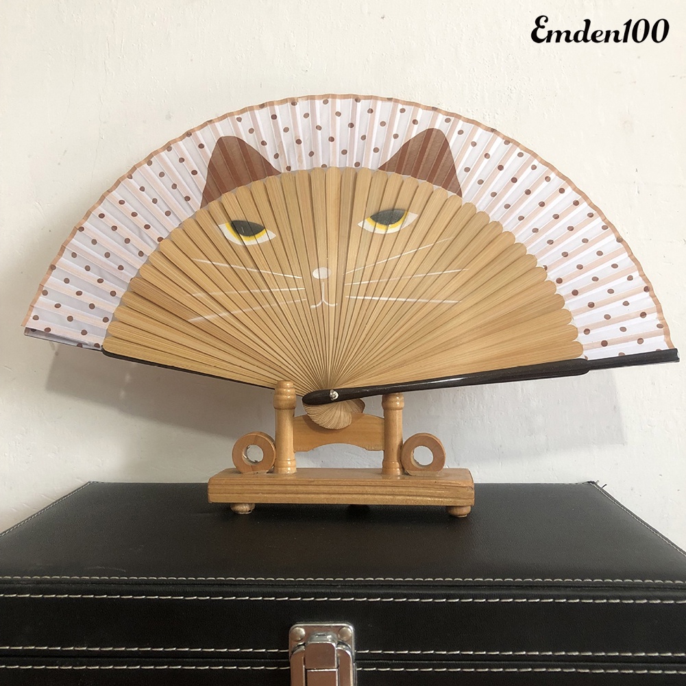 Quạt Gấp Họa Tiết Mèo Phong Cách Vintage Trang Trí Nhà Cửa