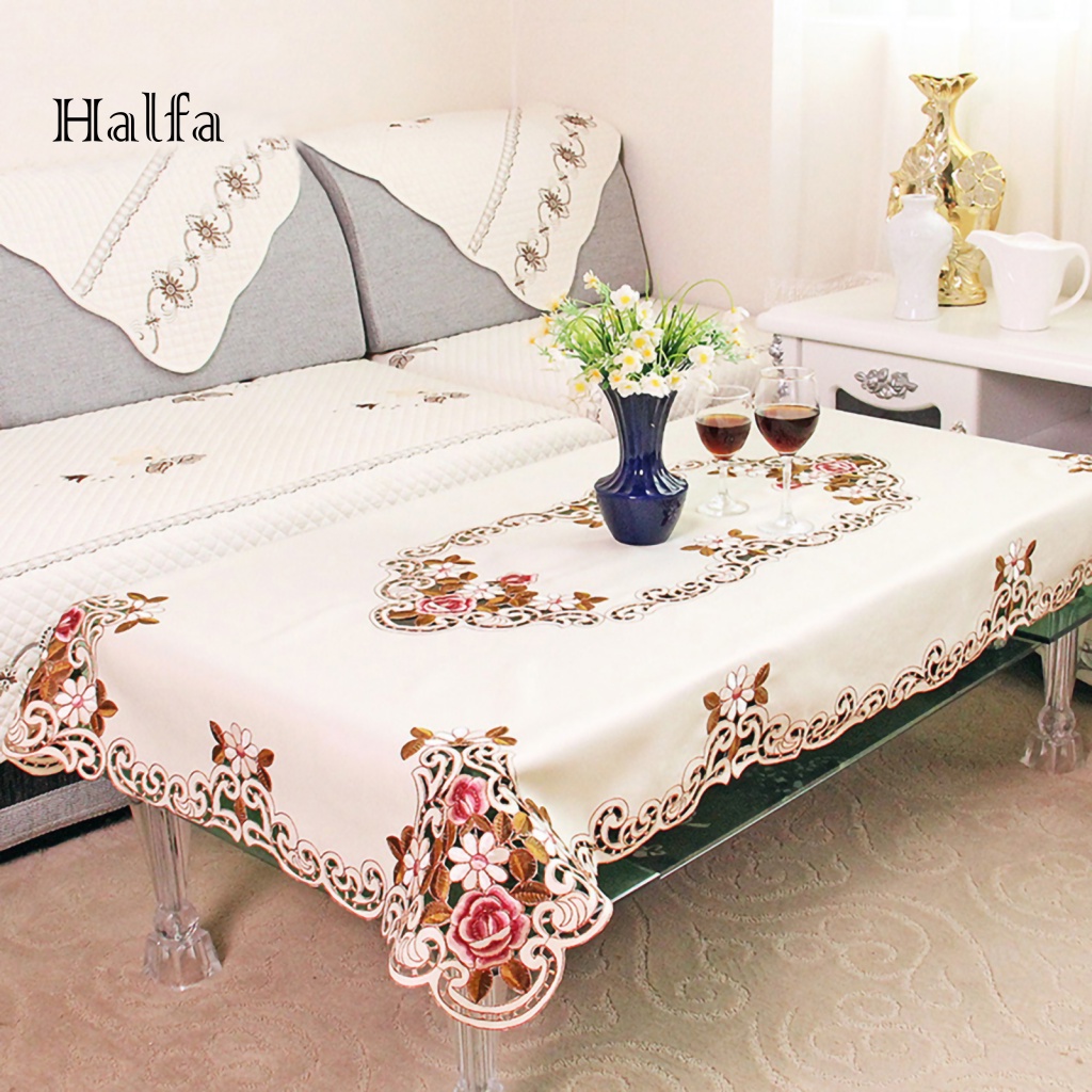 / Hf / Khăn Trải Bàn Bằng Polyester Họa Tiết Thêu Hoa Đẹp Mắt