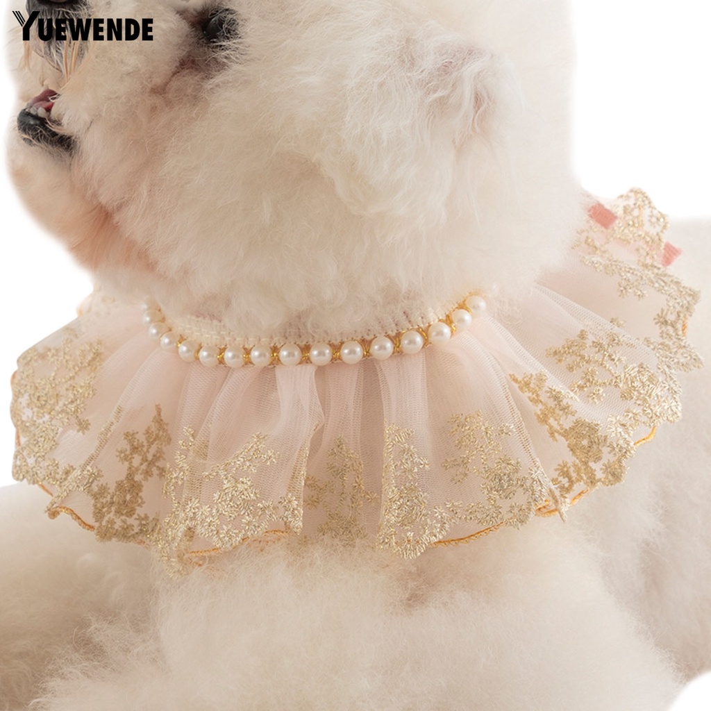 Vòng Cổ Ren Đính Ngọc Trai Nhân Tạo Thoáng Khí Dành Cho Thú Cưng YQ.E