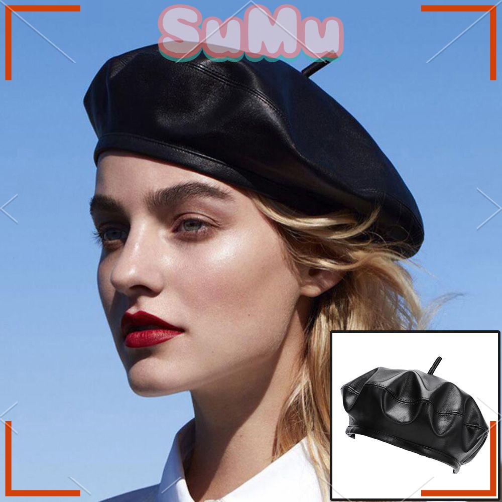 Mũ Nồi Bằng Da Màu Đen Thời Trang Cho Nữ