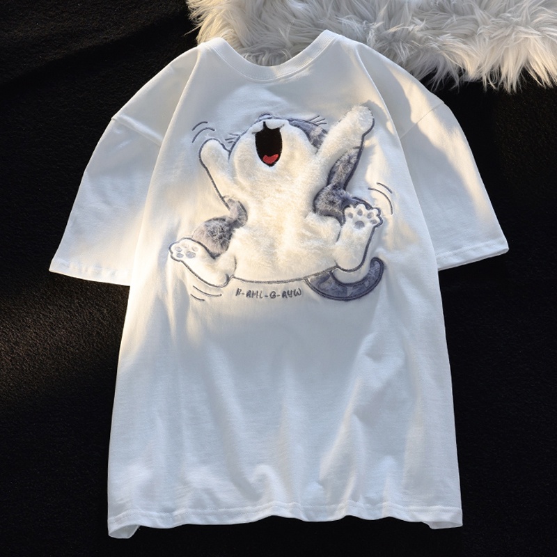 HIIXIIVI Áo Thun 100% Cotton Tay Ngắn Dáng Rộng In Họa Tiết Hoạt Hình Phong Cách Hàn Quốc Thời Trang Mùa Hè 2023