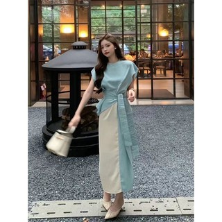 Đầm Giả Hai Mảnh Thắt Dây Eo Phong Cách Hàn Quốc Nhẹ Nhàng Thời Trang Mùa Hè 2023 Dành Cho Bạn Nữ R