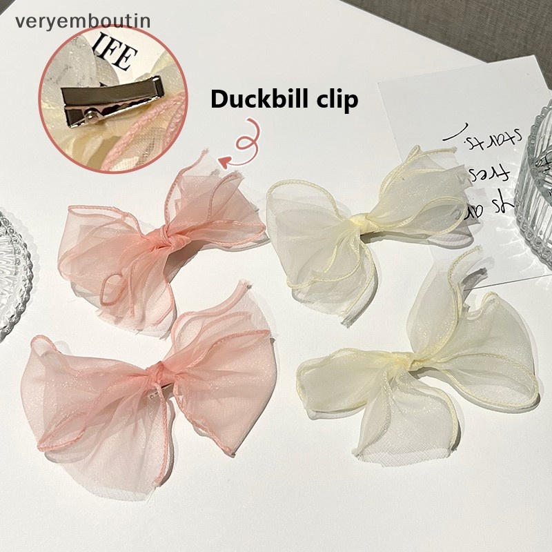 Kẹp Tóc Nơ Lưới Màu Trơn Ngọt Ngào Cho Nữ