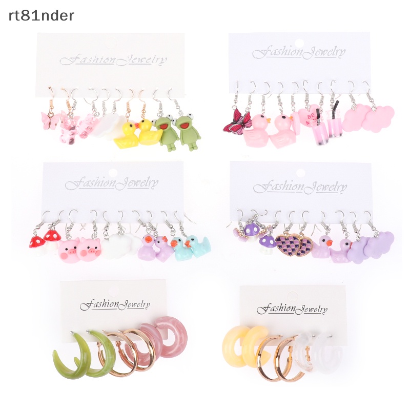 Rt Bộ Khuyên Tai Hình Học / Trái Tim / Bướm Nhiều Màu Dễ Thương Hợp Thời Trang Cho Nữ