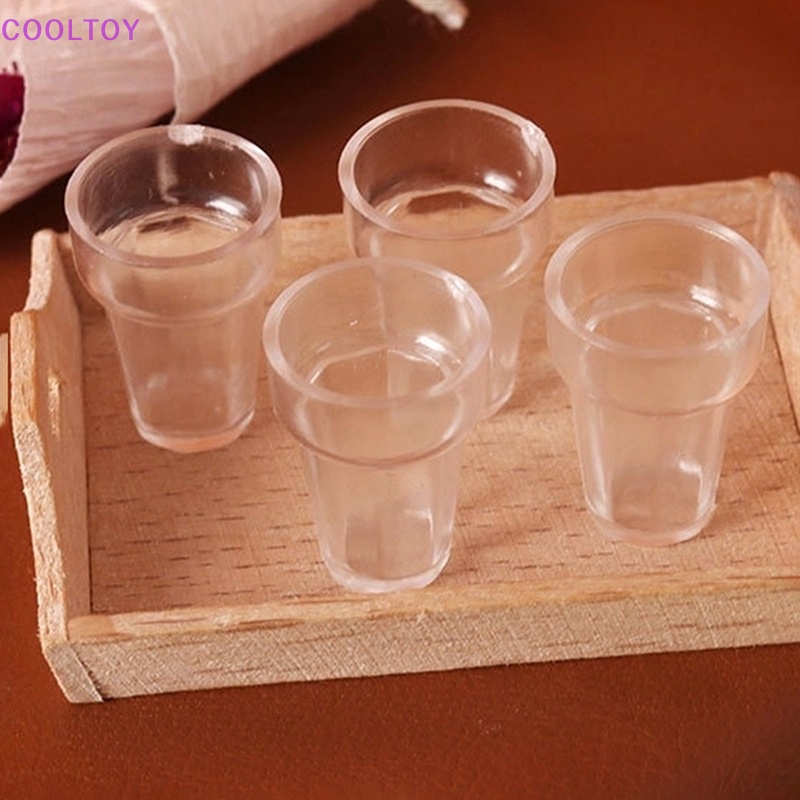 Set 4 Cốc Trong Suốt Đựng Kem / Đồ Chơi Búp Bê Tỉ Lệ 1: 12
