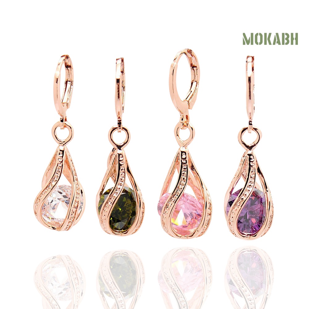 Bông Tai Dáng Dài Hình Giọt Nước Đính Đá Zircon Thời Trang Cho Nữ