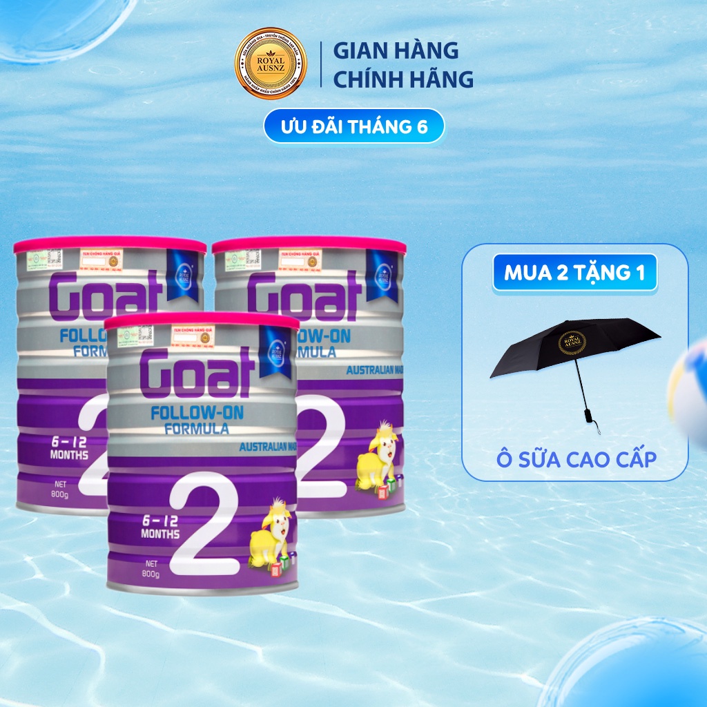 Combo 3 Hộp Sữa Dê ROYAL AUSNZ Goat Follow-On Formula 2 Phát Triển Trí Não, Chiều Cao Cho Bé 800g/hộp