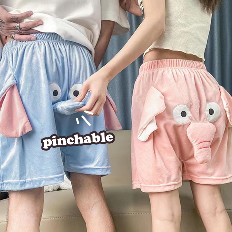 Quần đùi lợn màu hồng hoạt hình mũi voi bay dễ thương mùa hè quần ngủ cặp đôi sang trọng sáng tạo cho nam và nữ