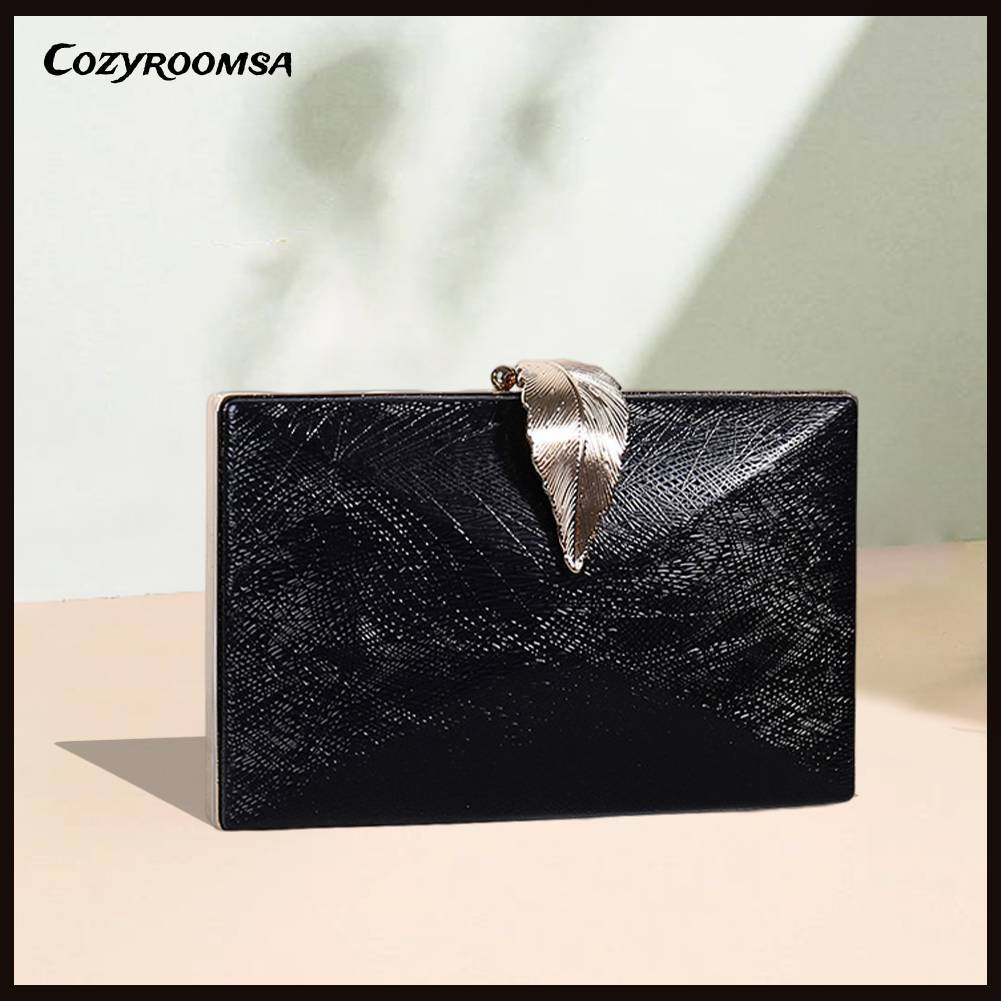 Túi Đeo Chéo Bằng Da PU Họa Tiết Chiếc Lá Đính Khóa Kim Loại Lấp Lánh Thời Trang Cho Nữ