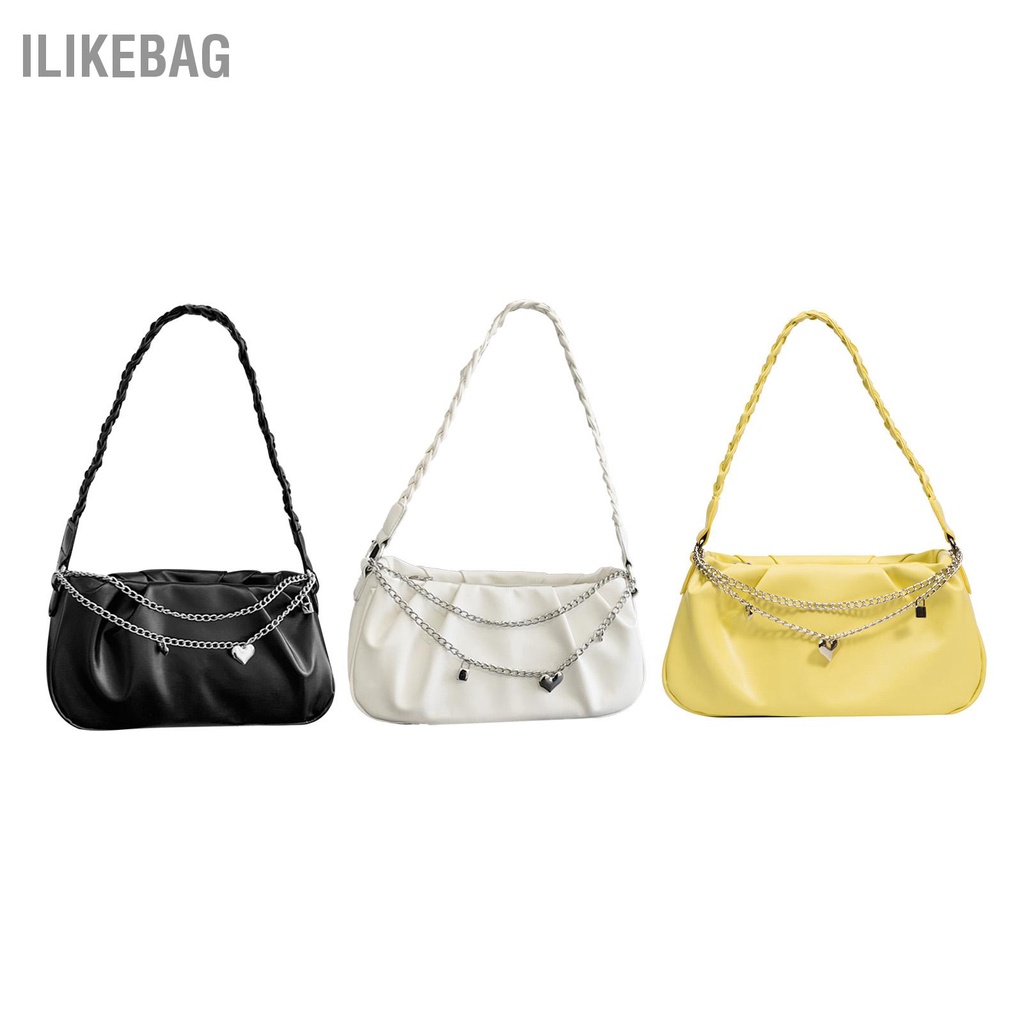 Ilikebag Túi Đeo Vai Nữ Xếp Ly Bằng Da PU Khóa Kéo Xách Có Trang Trí Dây Xích Cho Công Việc Hàng Ngày
