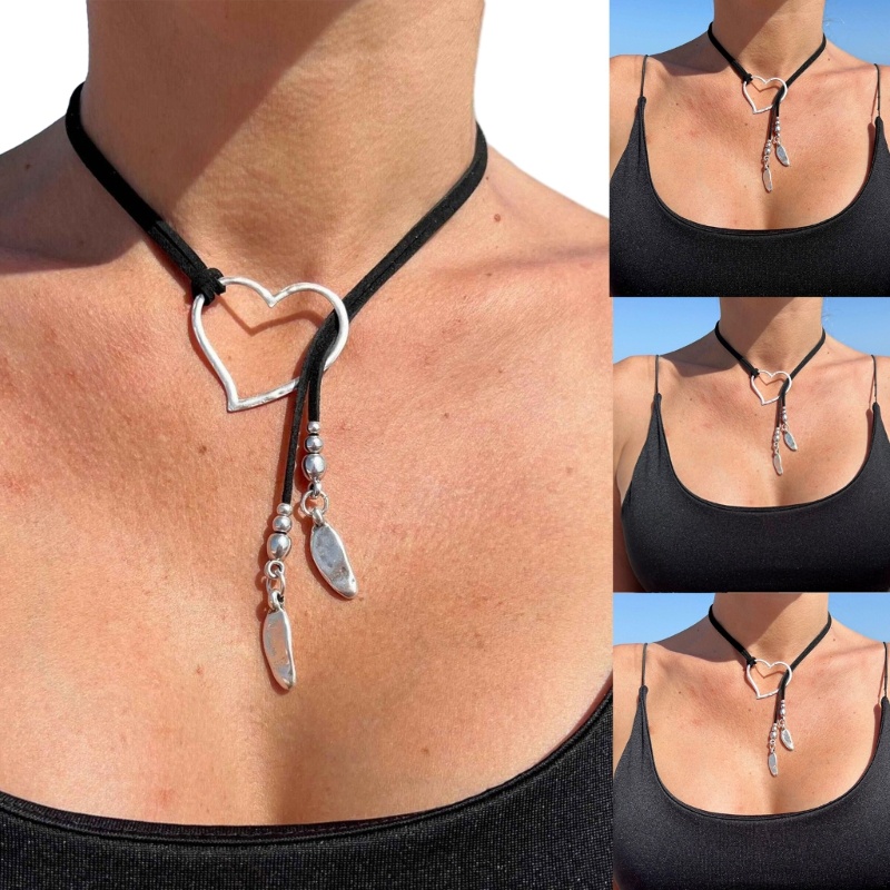 Vòng Cổ Choker Dây Nhung Đen Mặt Trái Tim Phong Cách Gothic Cổ Điển