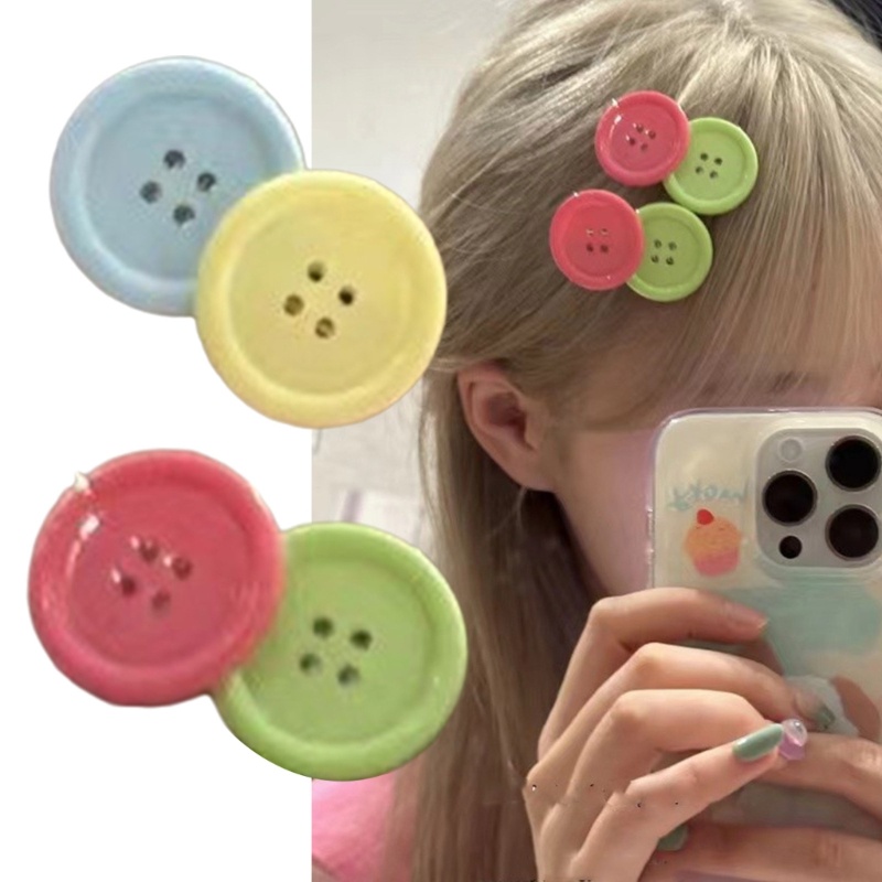 Kẹp Tóc Đính Nút Màu Kẹo Ngọt Thời Trang Cho Nữ