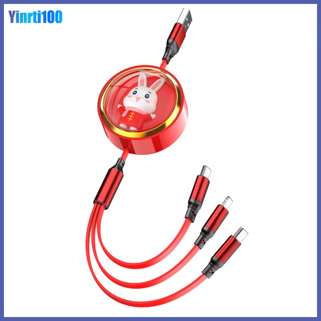 Dây Cáp Sạc Usb 3 Trong 1 Rút Được Hình Thỏ Dễ Thương Tương Thích Với Ios Android Type-c