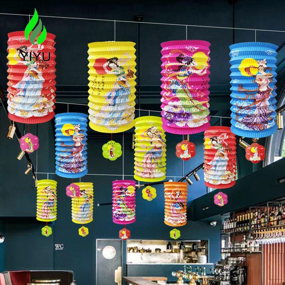 Set 12 Lồng Đèn Giấy 16cm Họa Tiết Hoạt Hình Sáng Tạo Trang Trí Lễ Hội Mùa Thu