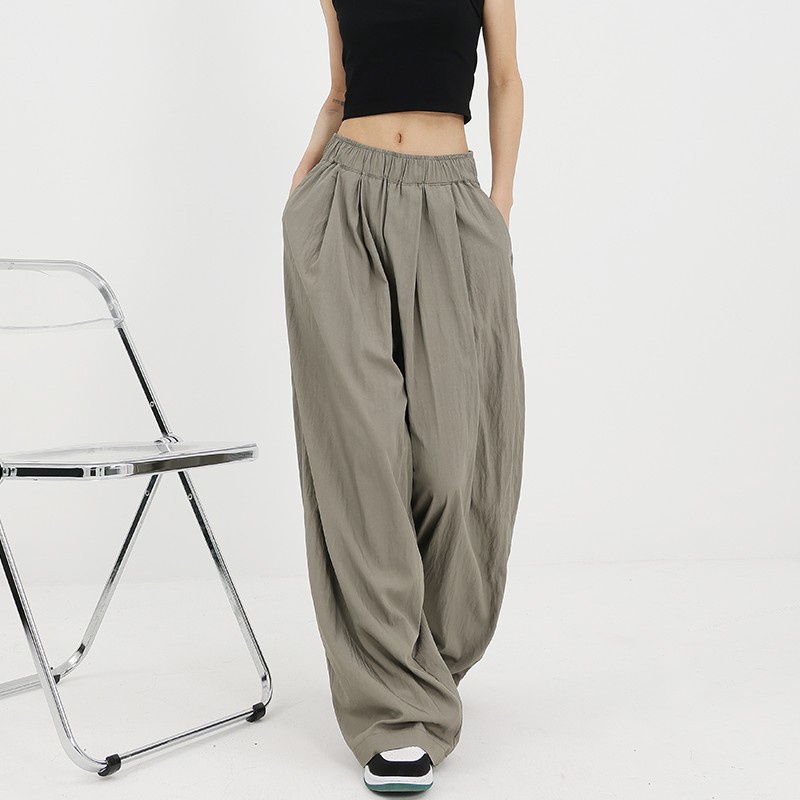 Quần Ống Rộng Xếp Ly Màu Xám Phong Cách Mới Mùa Hè Cho Nữ Dễ Phối Đồ