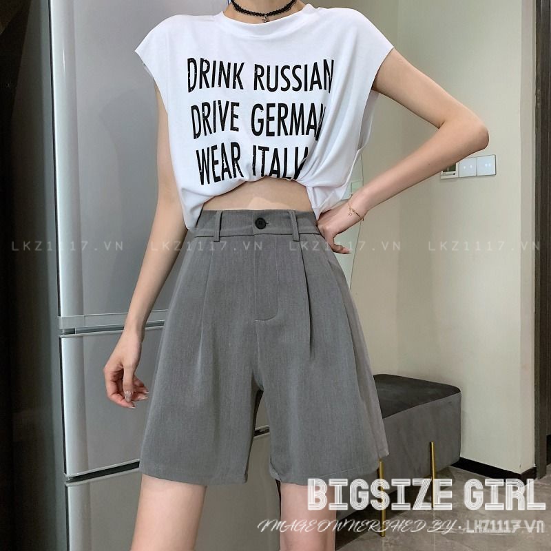 quần short nữ quần ngắn lưng cao Bigsize quần đùi ống rộng suông cạp cao chữ a đen mùa hè Phong cách Hàn Quốc Thời Trang đẹp