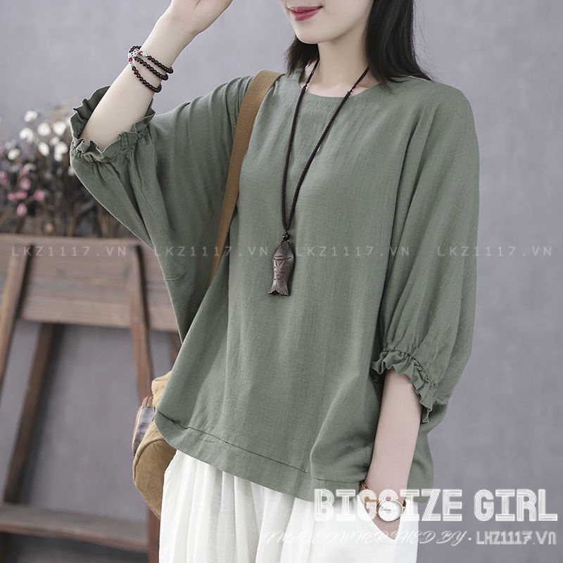 Áo cánh dơi nữ tay lỡ cổ tròn trơn Bigsize Áo thun trung niên nữ sang trọng form rộng mùa hè cho mẹ cho bà Thời trang Trung Niên Cao Cấp