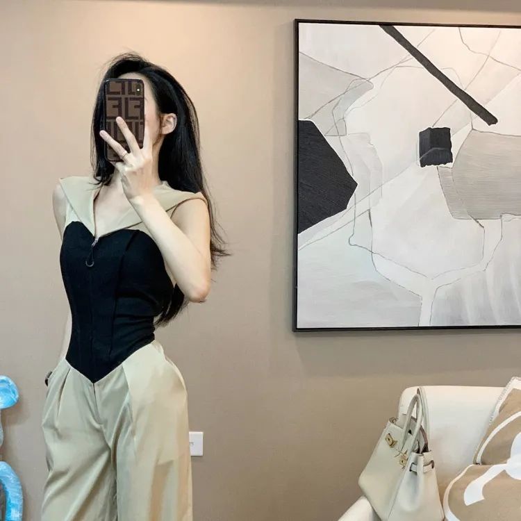 Jumpsuit Ống Rộng Lưng Cao Thời Trang Mùa Hè 2023 Phong Cách Mới Cho Nữ