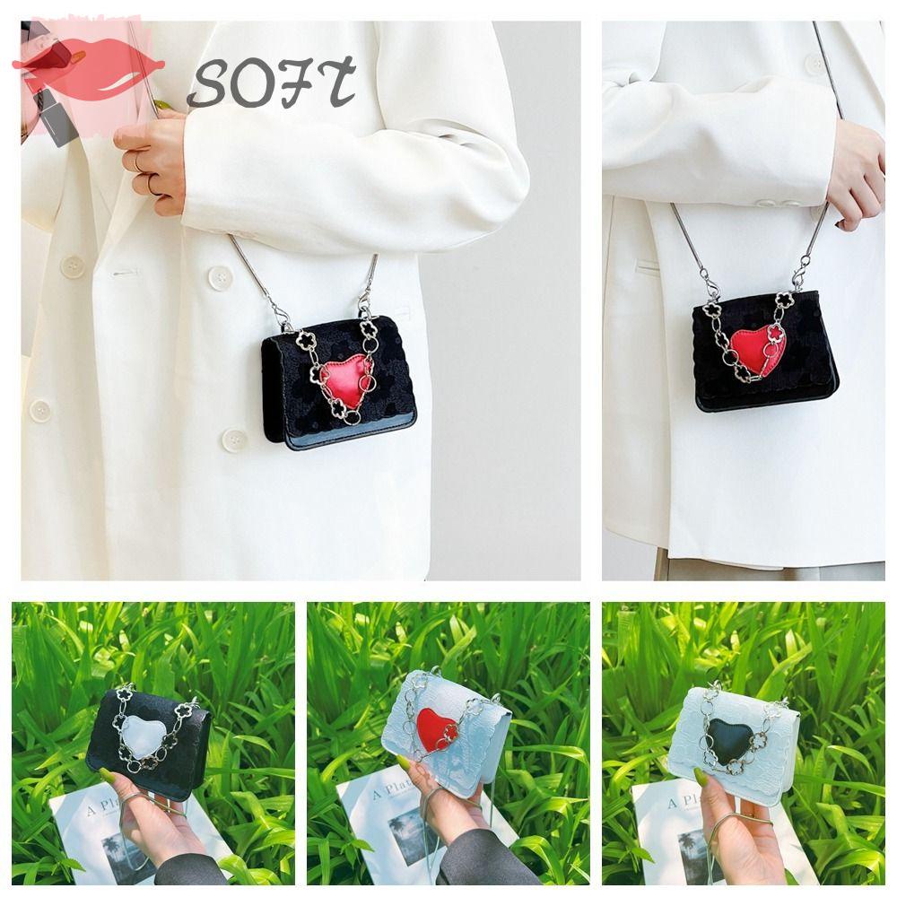 Túi Đeo Chéo Mini Hình Vuông Họa Tiết Trái Tim Phối Dây Đeo Sợi Xích Thời Trang Cho Học