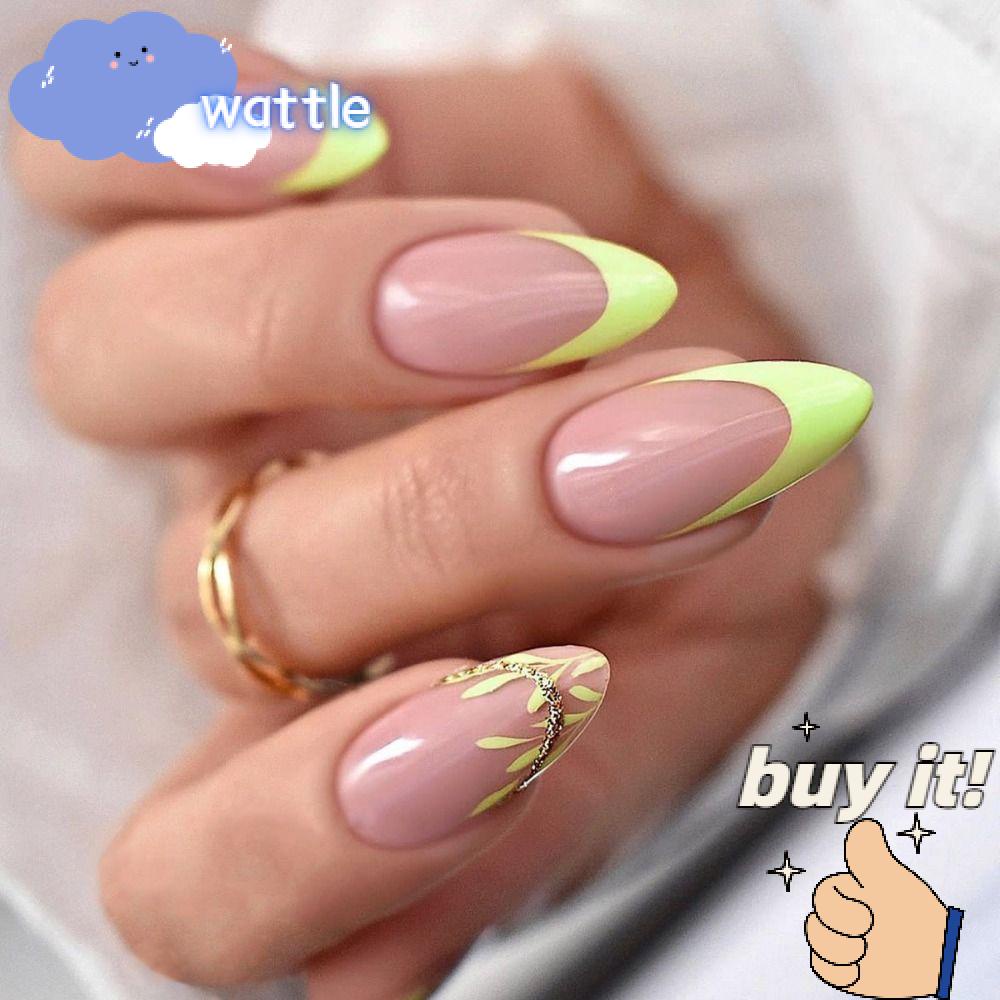 Bộ 24 Móng Tay Giả Màu Gradient Xanh Dương Phong Cách Pháp