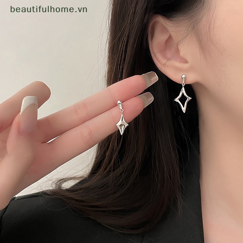 [beautifulhome] Bông Tai Ngôi Sao Rỗng Không Đối Xứng Thời Trang Đơn Giản Cá Tính Bốn Mùa Bạc Trang Sức [beauty]
