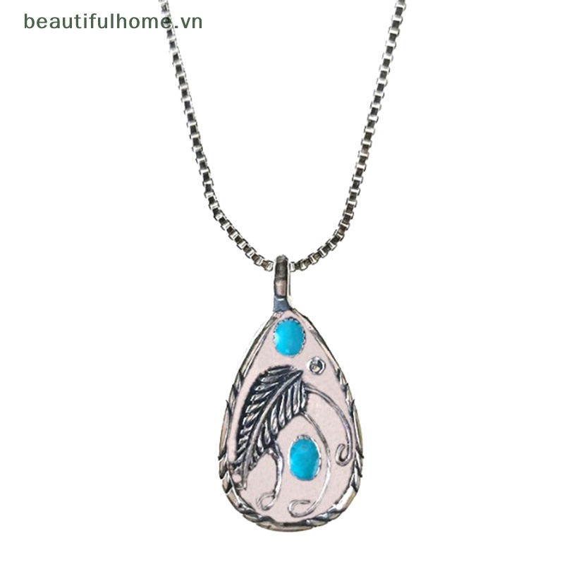[beautifulhome] Vòng cổ Mặt Đá Xanh Lá Hình Giọt Nước Phong Cách Bohemia Cổ Điển Cho Nữ [beauty]