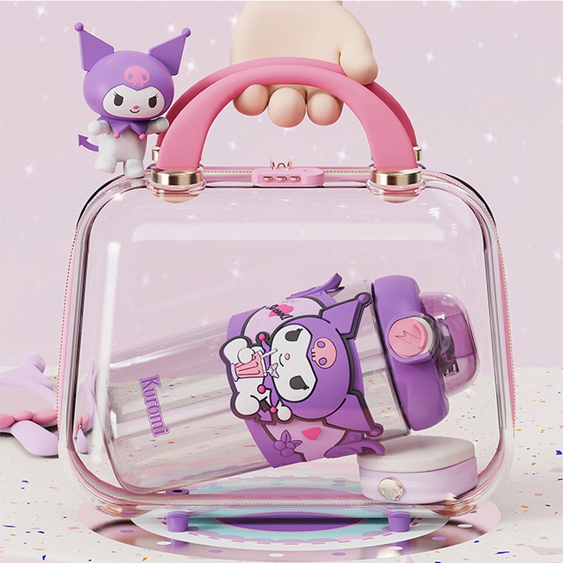 Bình Nước Có Ống Hút Họa Tiết Hoạt Hình Sanrio Kuromi Cinnamoroll Purin My Melody Dễ Thương Cho Bé Gái