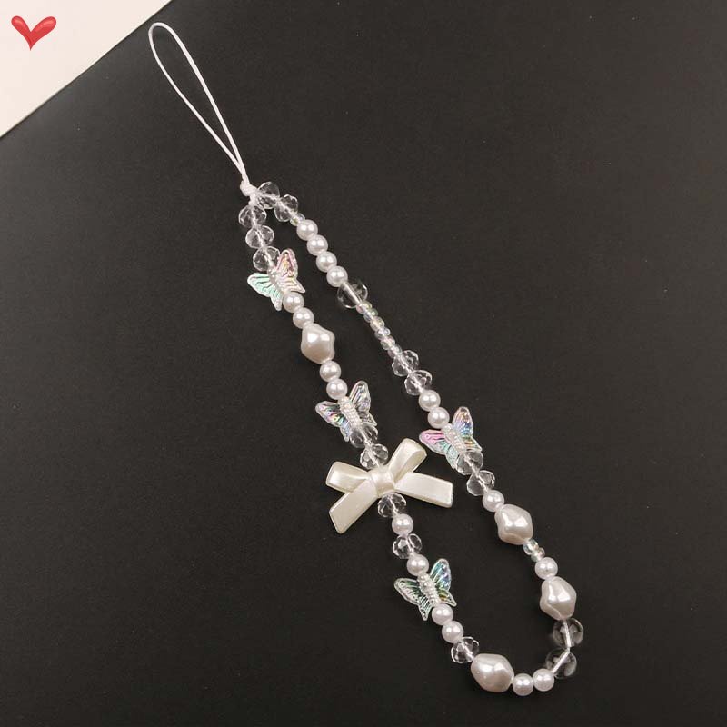 Dây Đeo Điện Thoại Dạng Chuỗi Hạt Ngọc Trai &amp; Bướm Hình Học Lãng Mạn Thời Trang Cho Nữ