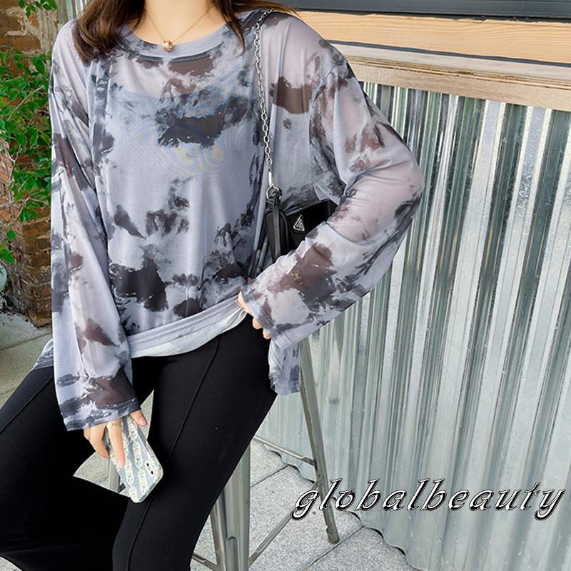 Áo Thun Lưới Tay Dài Chống Nắng Nhuộm Màu Cổ Thuyền Dáng Rộng Thời Trang Mùa Hè Cho Nữ