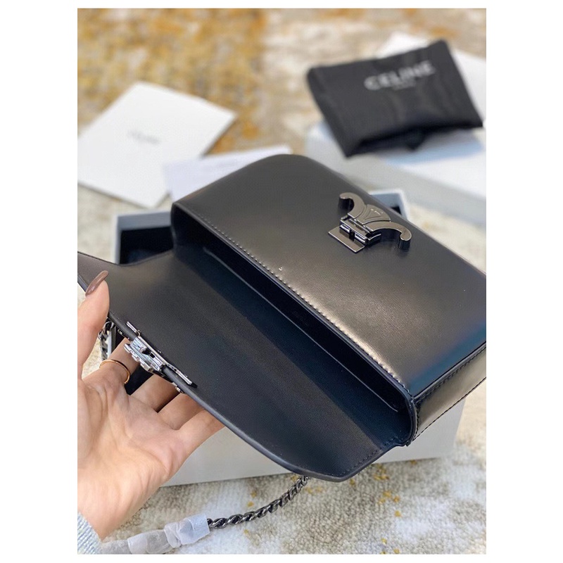 Túi Xách Đeo Vai Màu Đen Phối Dây Xích Thời Trang Dành Cho Nữ