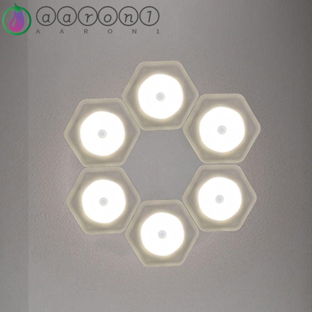 Aaron1 Đèn Ngủ Cảm Ứng Cơ Thể Người Lục Giác Ánh Sáng Trắng Dễ Lắp Đặt