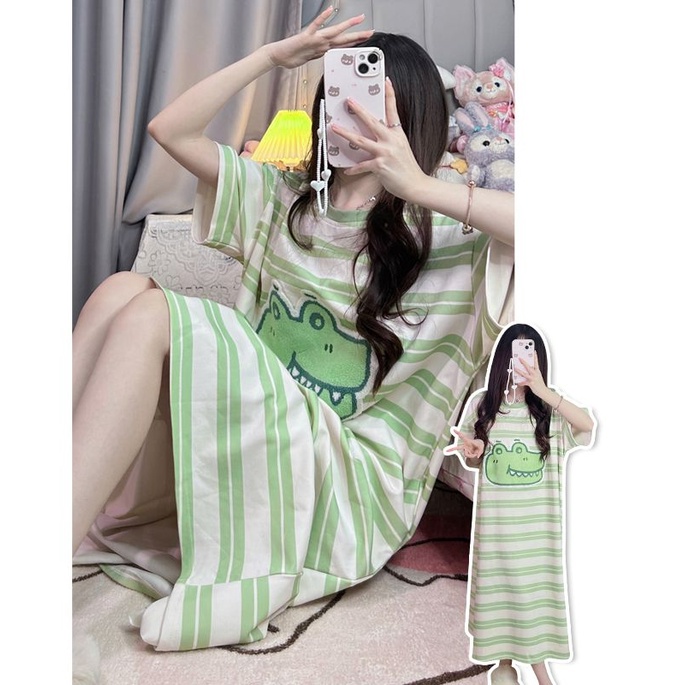 Đồ ngủ Chất Liệu Cotton Mỏng Tay Ngắn Họa Tiết Kẻ Sọc Dễ Thương Thời Trang Mùa Hè Cho Nữ