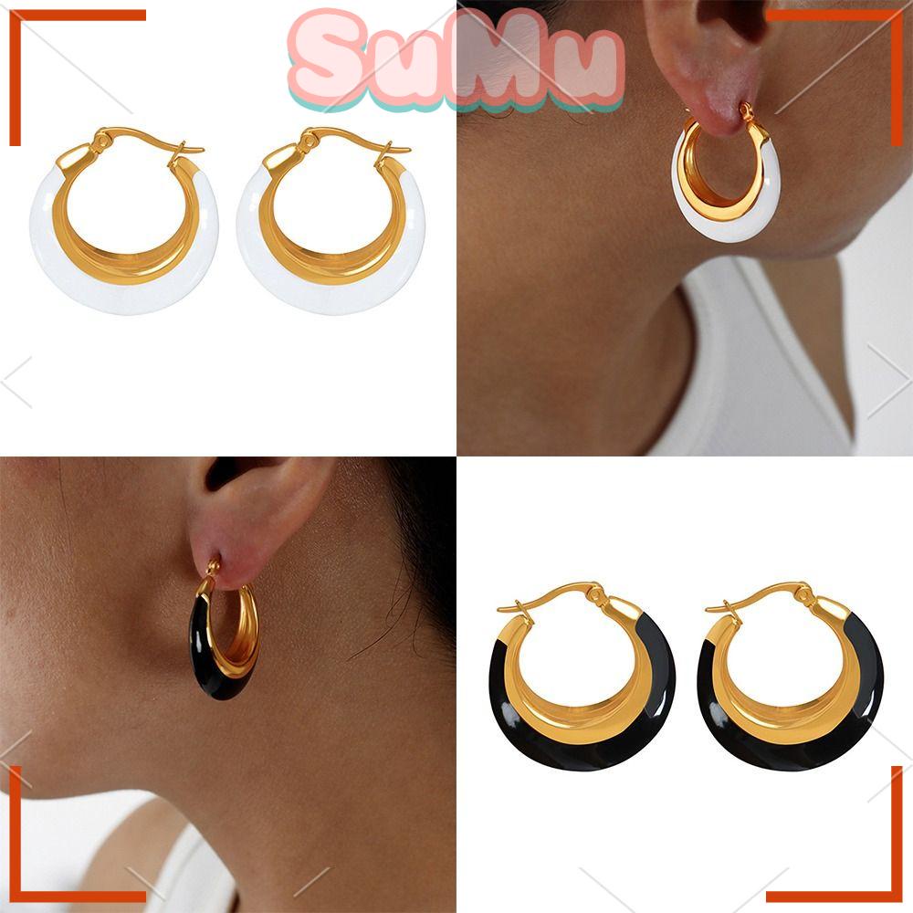 Khuyên Tai Tròn Bằng Thép Titan Không Thấm Nước Thiết Kế Sáng Tạo