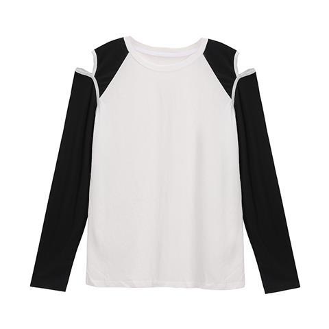 Áo Thun Tay Dài Trễ Vai Mỏng Chống Nắng Phối Màu Tương Phản Thời Trang Mùa Hè Cho Nữ